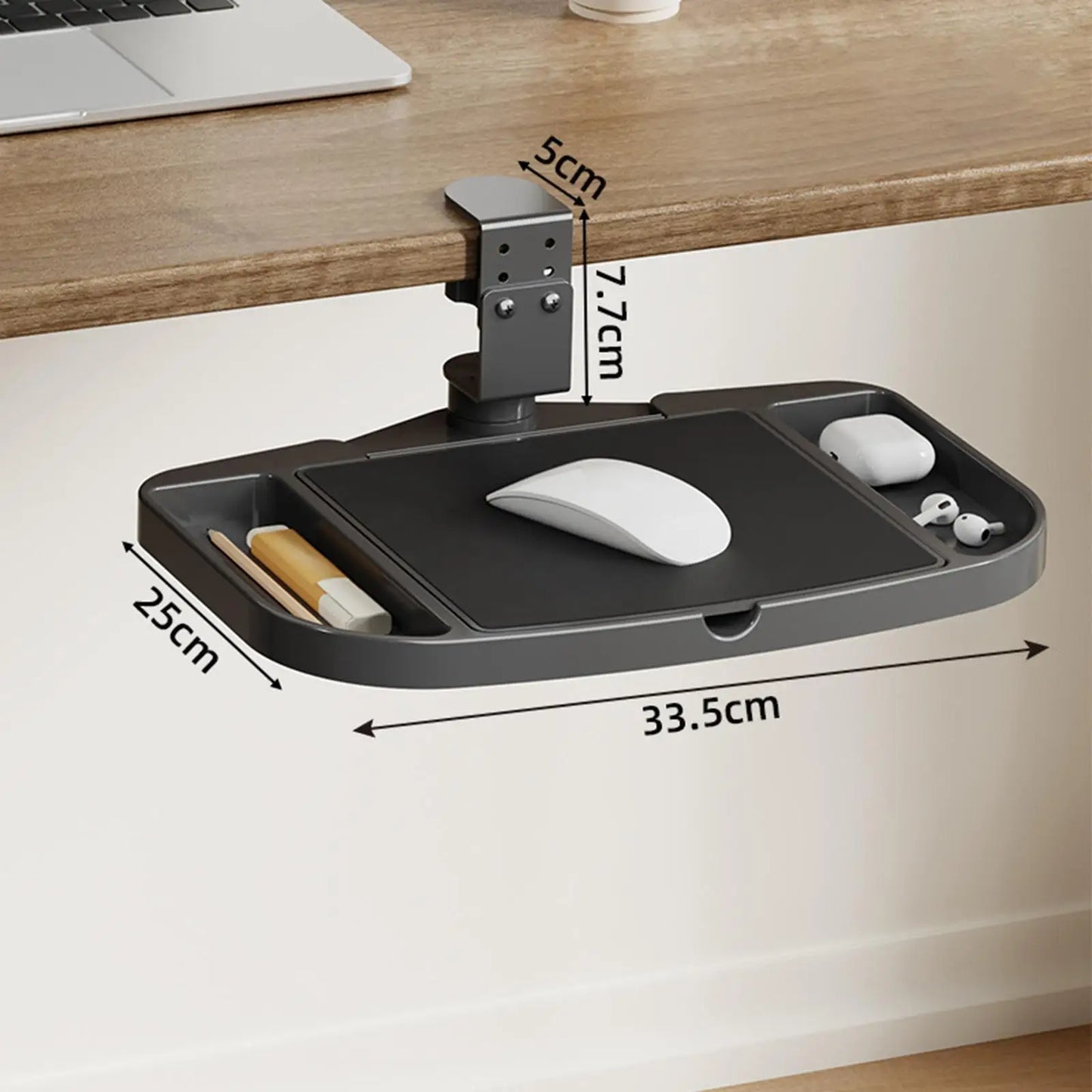 Clamp on Desk Organizer Convenient Easy to Install 360° Rotating Under Desk Mouse Tray for Dorm Home Bedroom Office Workplace