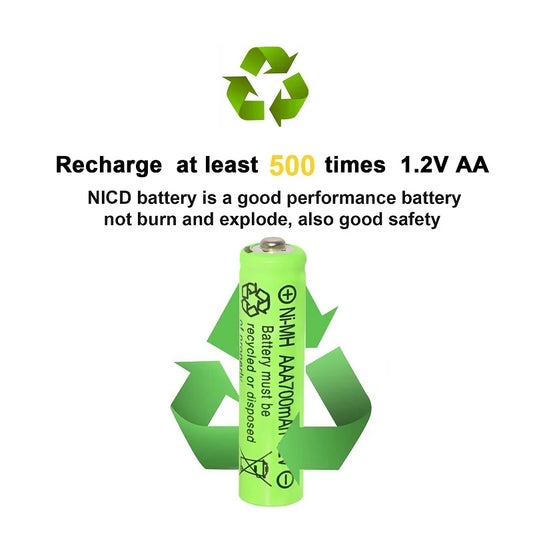 AAA Rechargeable Batteries Set 700mAh 1.2V Ni-MH Triple A Batteries High Capacity for Garden Landscaping Outdoor Solar Lights