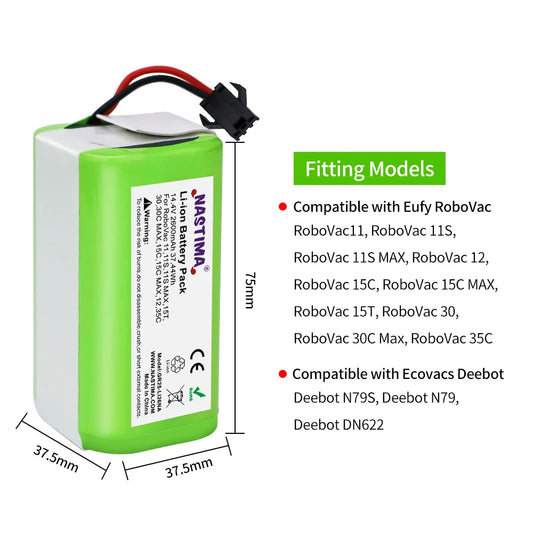 2 Pcs 14.4V 2600mAh Li-ion Replacement Battery for Conga Excellence 990 950 1090 1790 1990 Ecovacs Deebot N79 N79S Eufy RoboVac