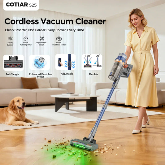 Cotiar 650W 60kPa Vertical Vacuum Cleaner Handheld Home Appliance Cordless Vacuum Cleaner 70 Mins Runtime Multi-functional S25
