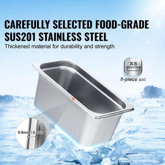 SucceBuy 8 Pack Buffet Chafing Dishes 5.93L Gastronorm Pans Steam Table Pans Tray with Lid 6-Inch Deep Catering Food Pan