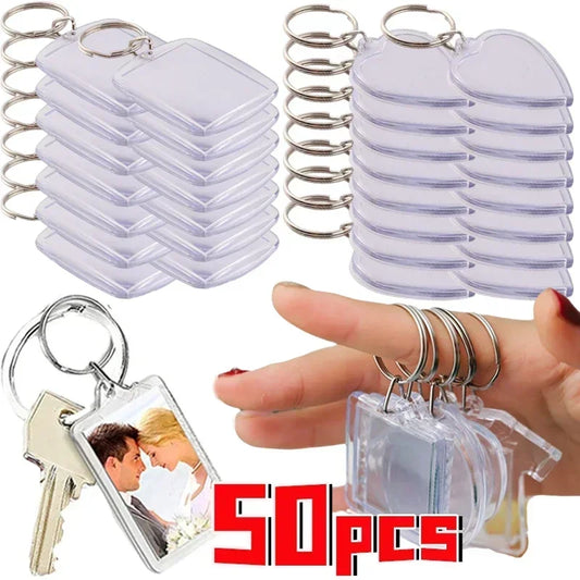 5/50pcs Transparent Rectangle Blank Clear Acrylic Insert Photo Picture Frame Keyring Keychain DIY Split Ring Key Chain 2035