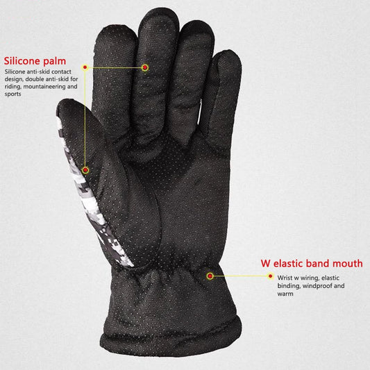 Mens Bike Gloves Full Finger Ski Gloves Cycling Gloves for Winter (Camo Grey)