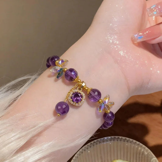 Natural Purple Crystal Bead Bracelet Niche Design Natural Stone Healing Bracelet as a Beautiful Symbolic Gift for Family Friends