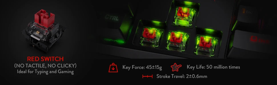 Redragon K582 SURARA RGB LED Backlit Mechanical Gaming Keyboard with 104 Keys-Linear and Quiet-Red Switches