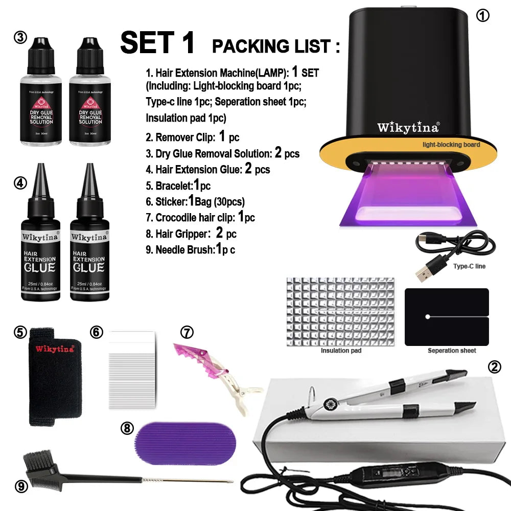 V Light Hair Extensions Set with UV Glue Hair Extension Kit Technology and Tools for Easy Application and Salon Quality Results