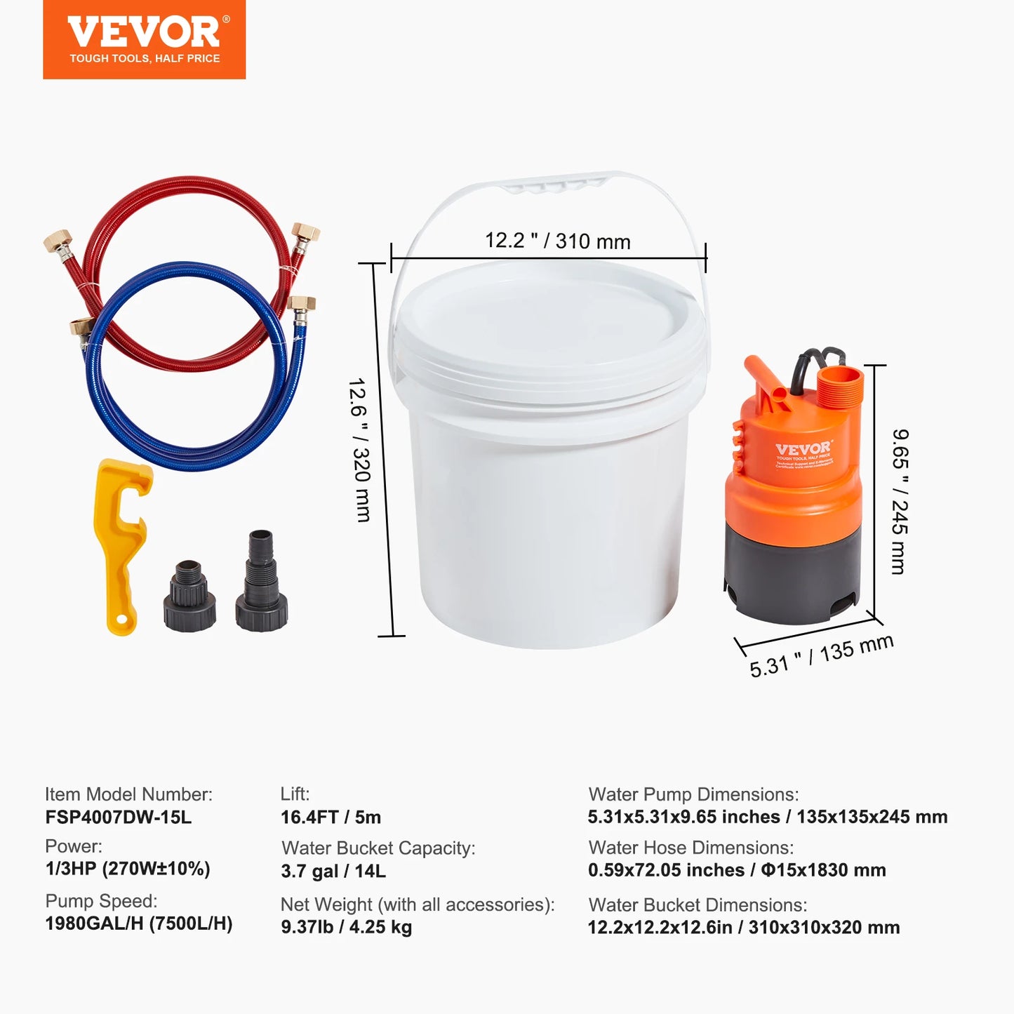 SucceBuy Tankless Water Heater Flushing Kit Includes Efficient Pump & 5 Gallon Pail & 2 Hoses & Descaling Powder Quick Instal