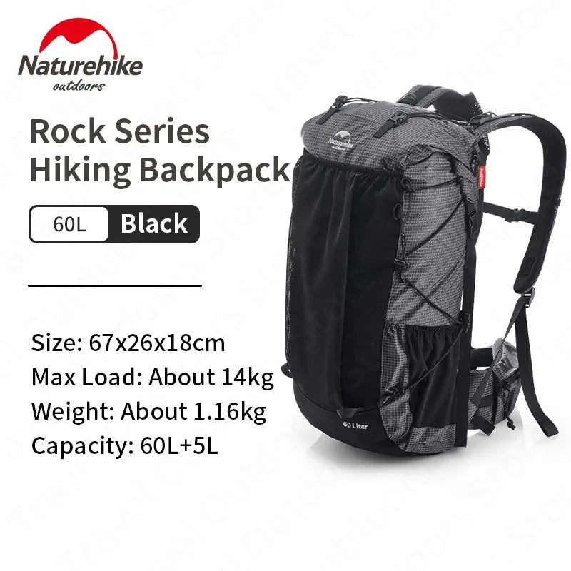 Naturehike Rock Series Camping Backpack 60 + 5L Large Capacity Travel Outdoor Bags 40 + 5L Ultralight Waterproof Hiking Backpack