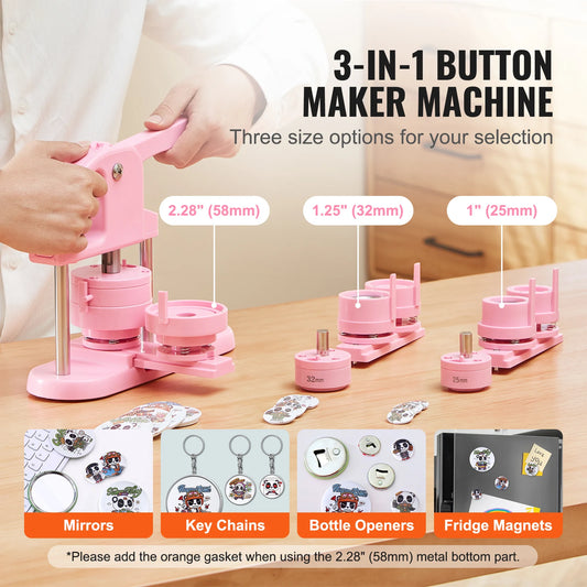 SucceBuy 3-IN-1 Button Maker Button Maker Machine with Panda Magic Book Ergonomic Arc Handle Punch Press Kit