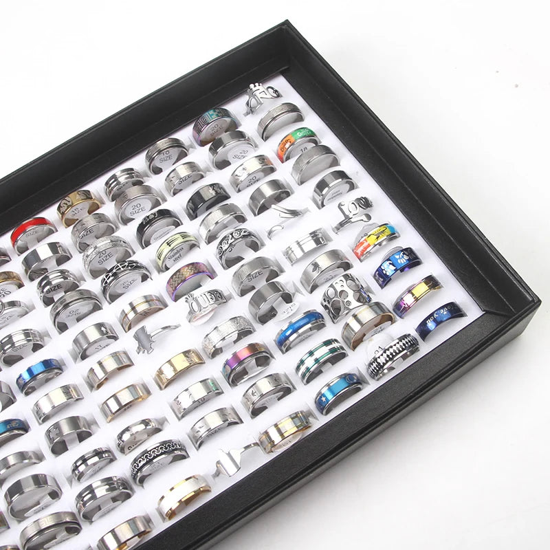 100pcs Mixed Size Rings Bulk Finger Band Ring Wholesale Lot Men Women Jewelry luxury Gift Holiday Party Wedding Punk Rings