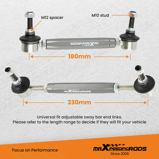 Front Adjustable Sway Bar End Links Universal 180-230mm M10 stud w/12MM Washer 10mm Bolt with 12mm Spacer Washer