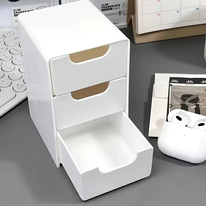 Chic 3-Tier Desk Organizer with Drawers - Ideal for Office Supplies, Jewelry & Cosmetics Storage - Portable Divider Box