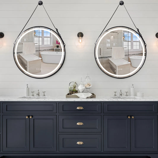 Frame Round Mirror,Round Bathroom Mirror with Light,Wall Mounted Lighted Vanity Mirror, Anti-Fog & Dimmable Touch Switch