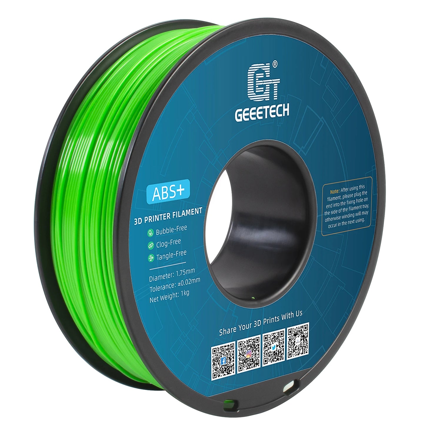 Geeetech ABS+ 3D Filament 1.75mm 1KG plastic, 3D Printer Material, Tangle-Free, Non-Toxic, Vacuum Packaging
