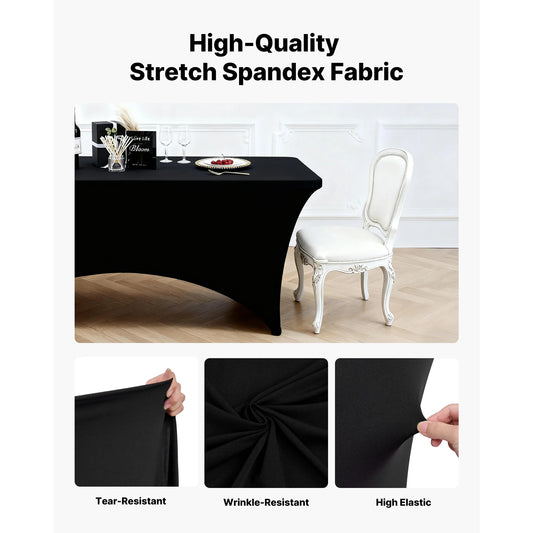 SucceBuy 3/6/10 Pack Table Cloth for Rectangular Fitted Events Wrinkle-Resistant Stretch Black Table Covers Washable Tablecloth