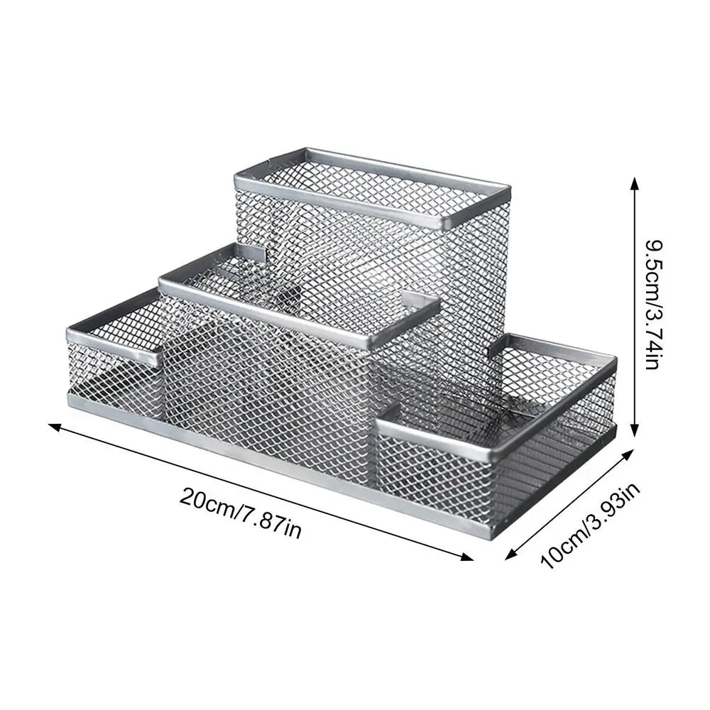 Pen Containers For Desk Office Stationery Storage With 4 Grid Desk Organizer Storage For Desktop Home School Bedroom Countertop
