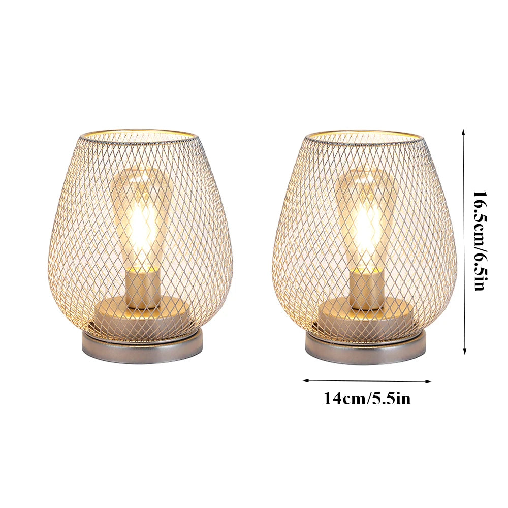 2Pcs White Metal Table Lamp Battery Operated Lamp Outdoor Lantern with LED Edison Bulb for Weddings Party Patio Event Home Decor