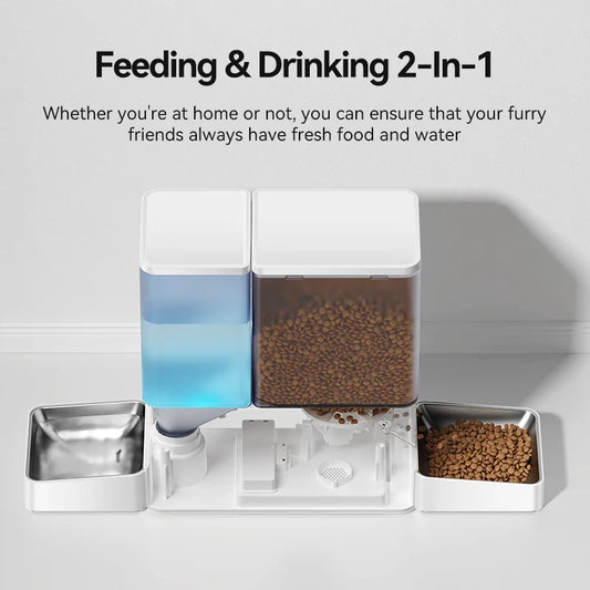 ROJECO 2In1 Automatic Pet Feeder Gravity Water Fountain 8.5L Button Version Auto Cat Kibble Dispenser with Water Refill Drinker