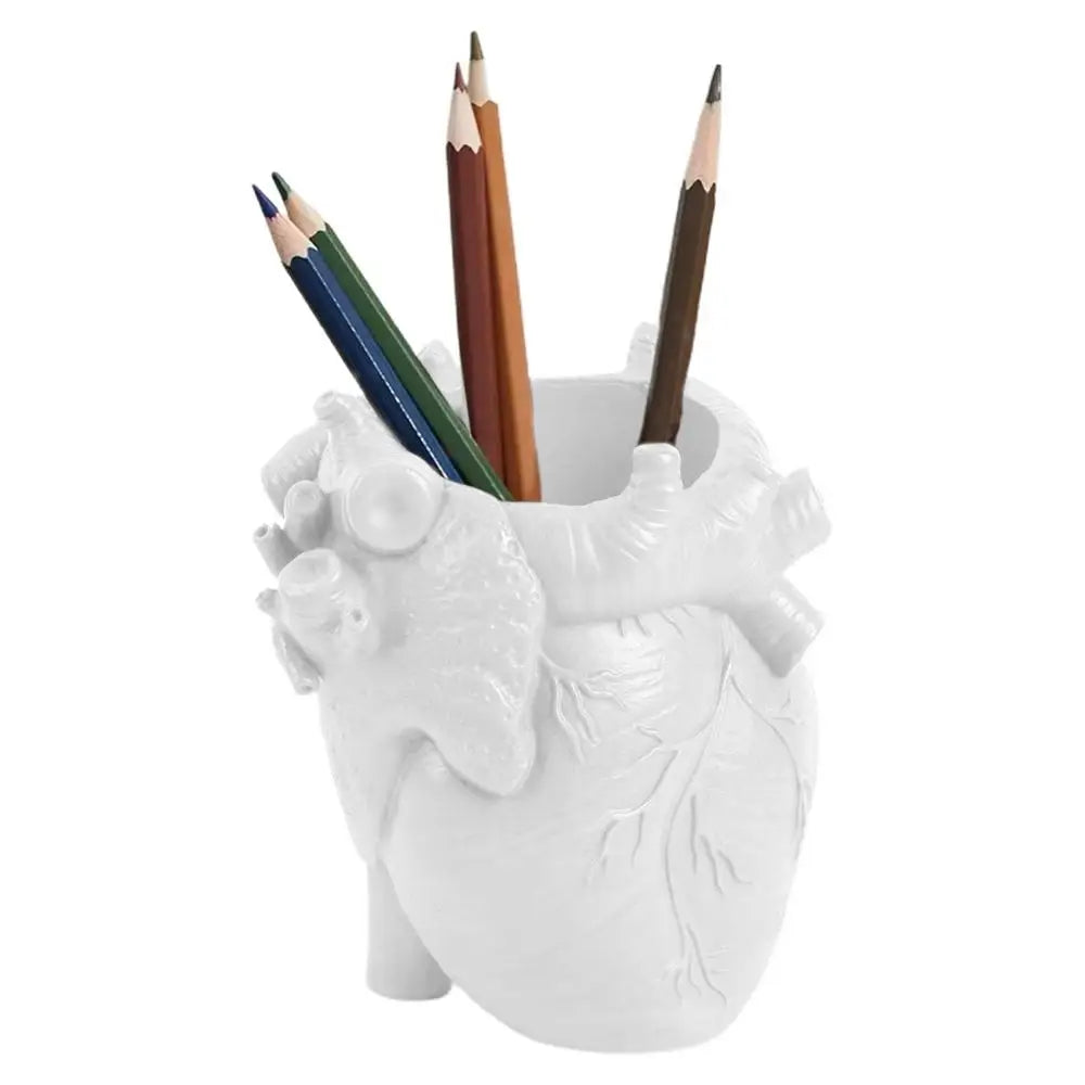 Desktop Organizer Containers Pencil Card Holder With Heart Design Multipurpose Resin Makeup Brush Desk Organizer Art Supply