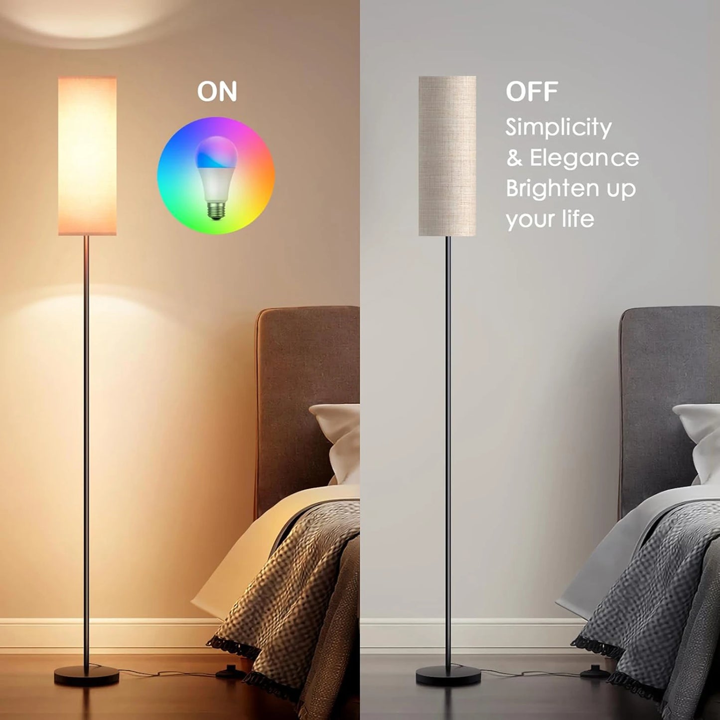 US Modern Floor Lamp Standing Tall Light Foot for Bedroom Living Room Study Room RGB Floor Lamp Study Room Floor Lamp