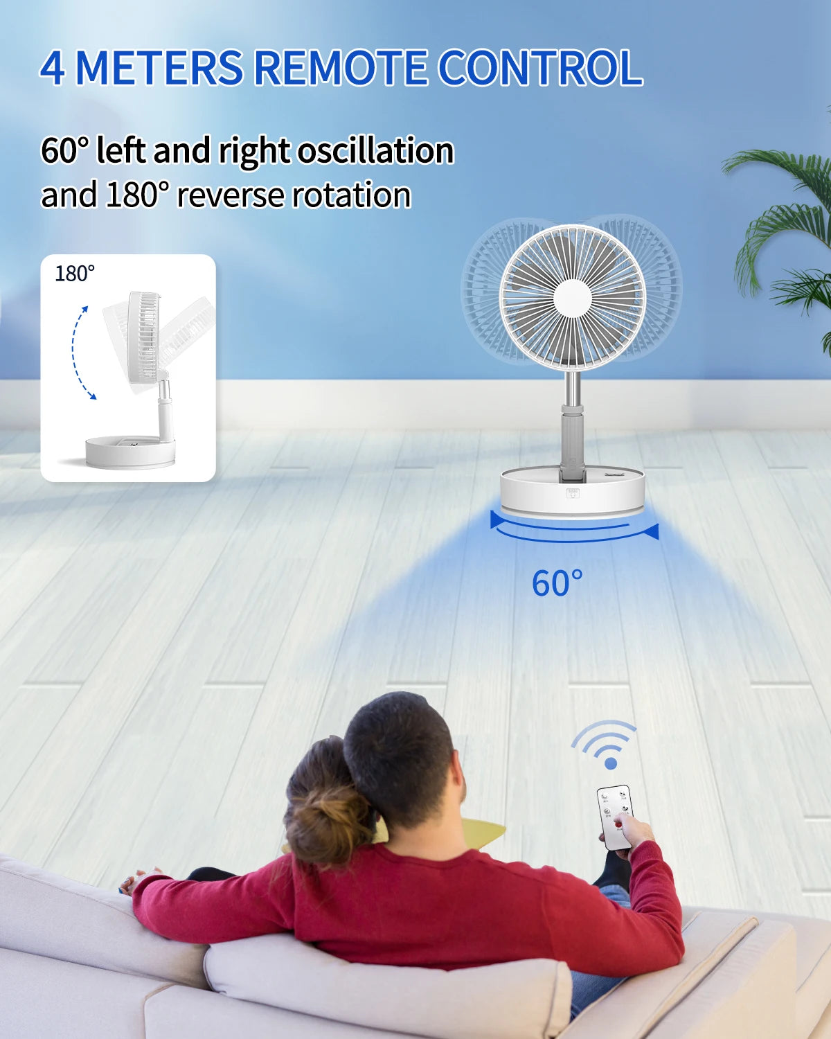 UNITEDTME Oscillating Fan Foldaway with Remote Control, Battery Powered Fan for Camping, 4 Speed, Timer, Portable
