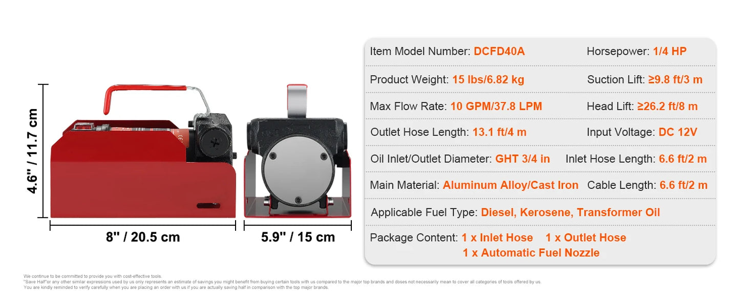 SucceBuy Diesel Fuel Transfer Pump Kit 10GPM 12V DC Portable Electric Self-Priming Fuel Transfer Extractor Refueling Use Tool