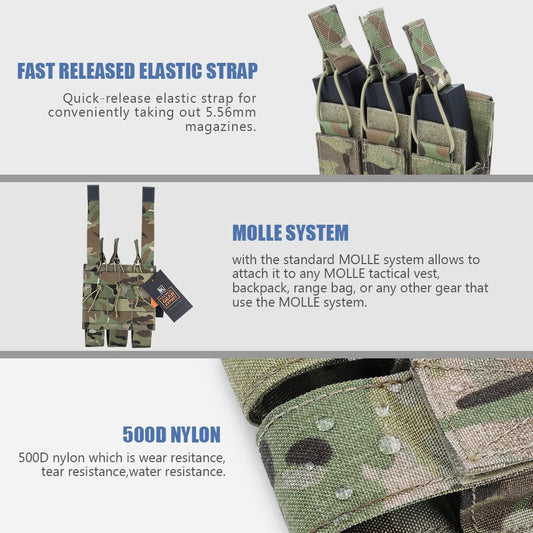 KRYDEX MP5 MP7 KRISS Triple Magazine Pouch Tactical Modular MOLLE Triple Open Top SMG Mag Pouch Carrier For Airsoft Hunting Gear