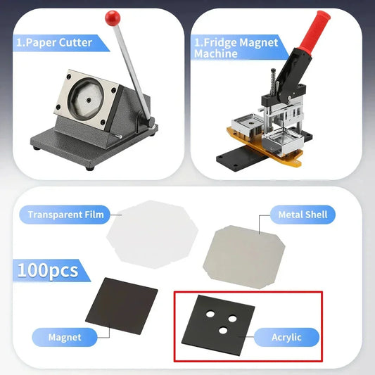 90x65mm 3.6x2.6" Square Fridge Magnet Making Machine DIY Photo Magnet Maker Machine Button Cutter Refrigerator Material Badge