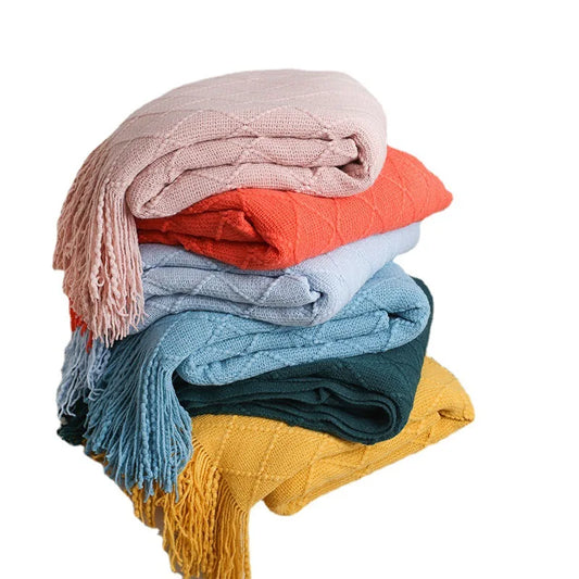 Nordic Knitted Shawl Sofa Blanket with Tassels Scarf Sofa Emulation Fleece Throw Blanket TV Blankets Bed End Decor Drop Ship