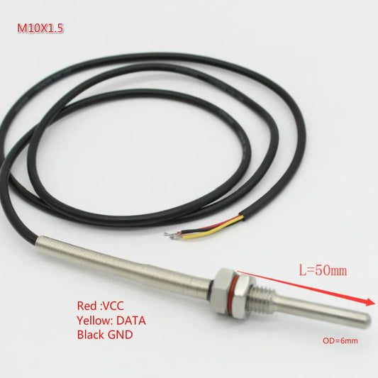 DS18B20 Digital Temperature Sensor G1/2" 1/4" 3/4" M10X1.5 M12X1 Thread 1m PVC 3-core Wire SUS304 Stainless Steel Shell