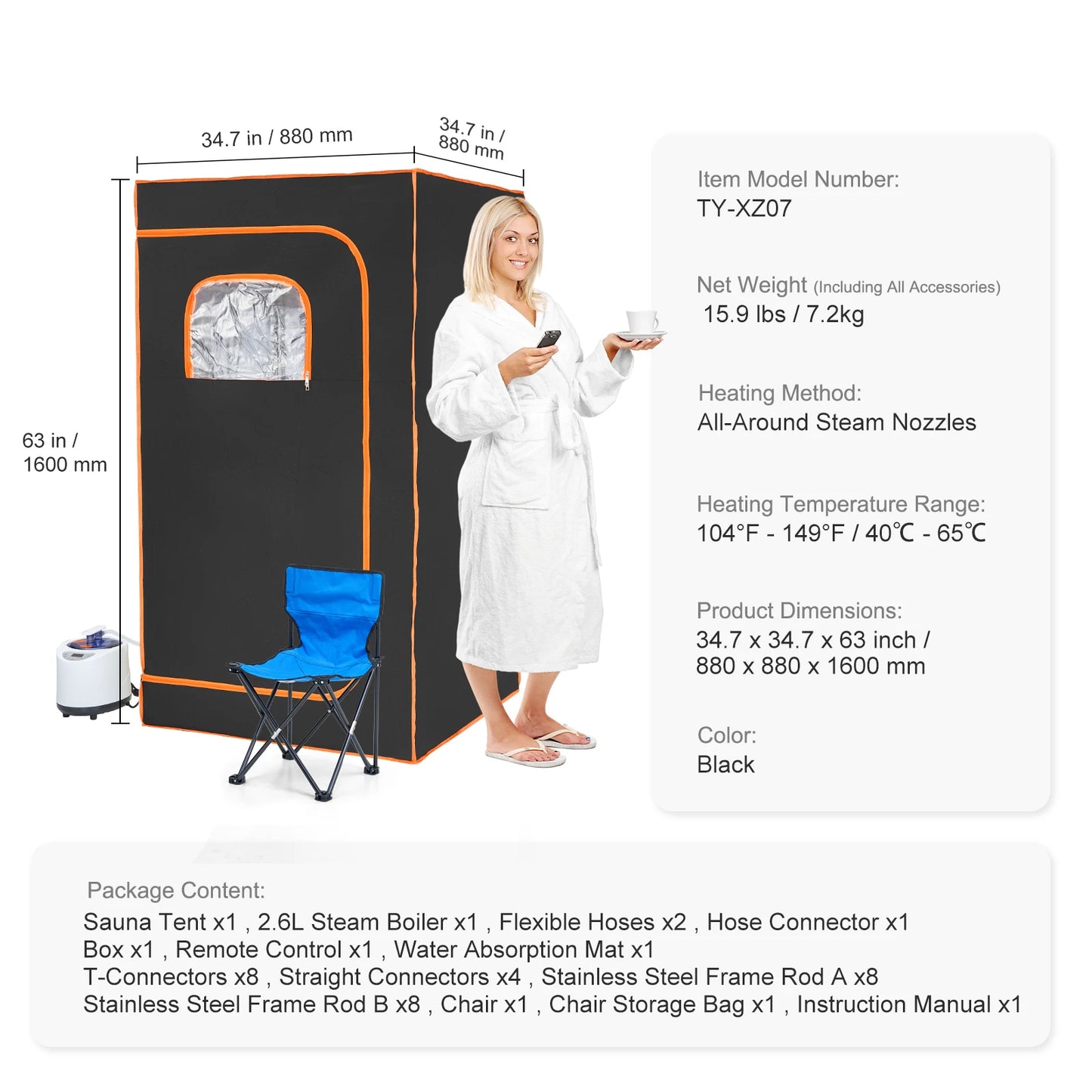 SucceBuy Compact Portable Steam Sauna Tent 1200 Watt Home Therapeutic for Detox Relaxation Time Remote Control Personal for Home