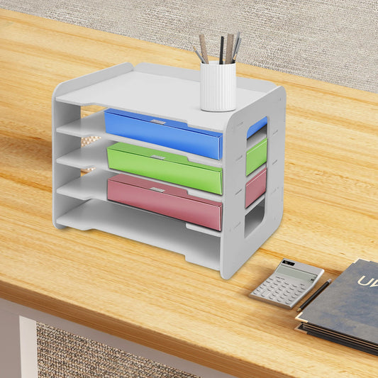 Letter Tray Organizer with Handle 5 Trays A4 Paper Folder Paper Sorter Desk Organizer File Folder for Office Home School