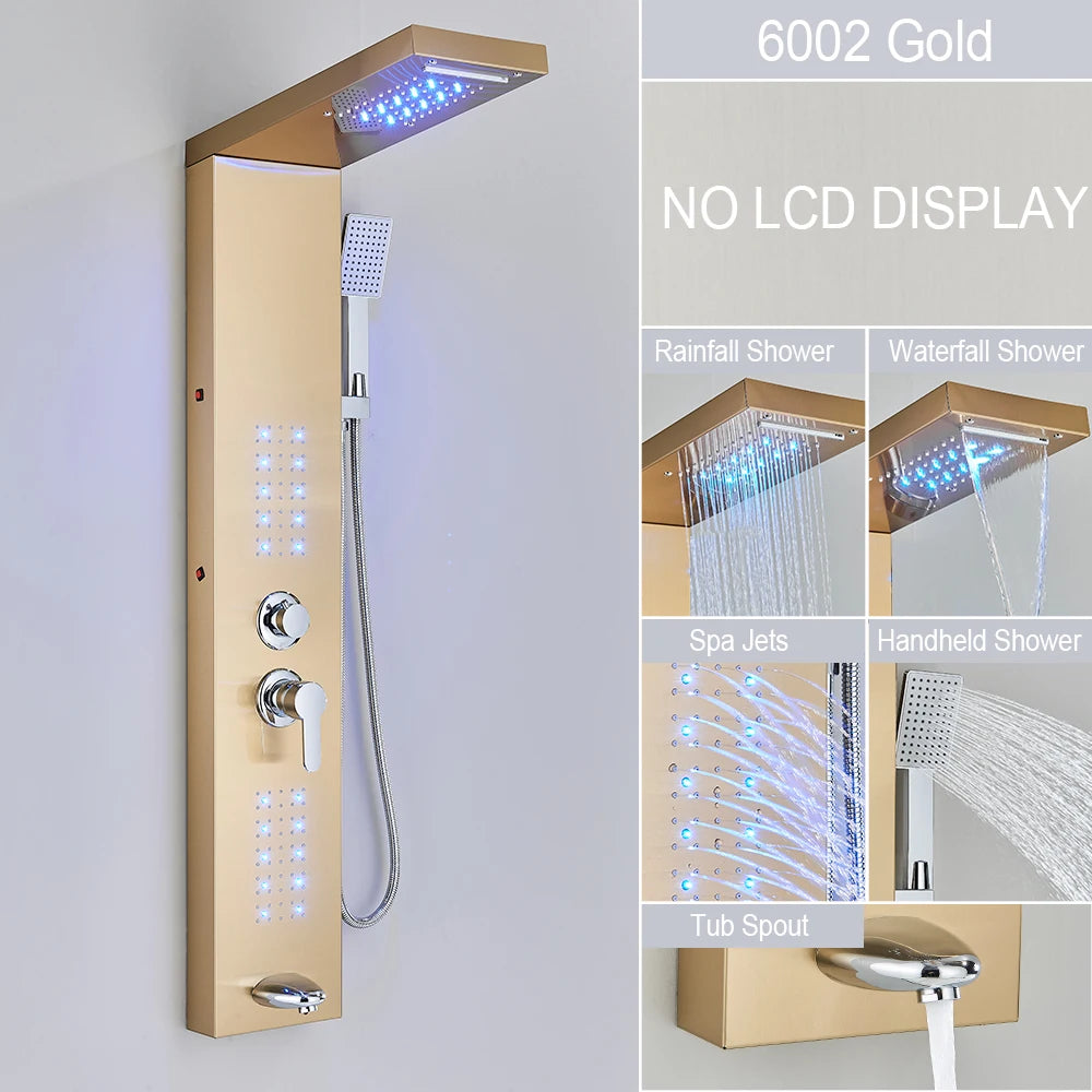 ULGKSD Bathroom Shower Panel LED Light Bathroom Faucet Hot&Cold Rainfall Mixer Tap Modern Bathroom Faucet Shower Column For Bath