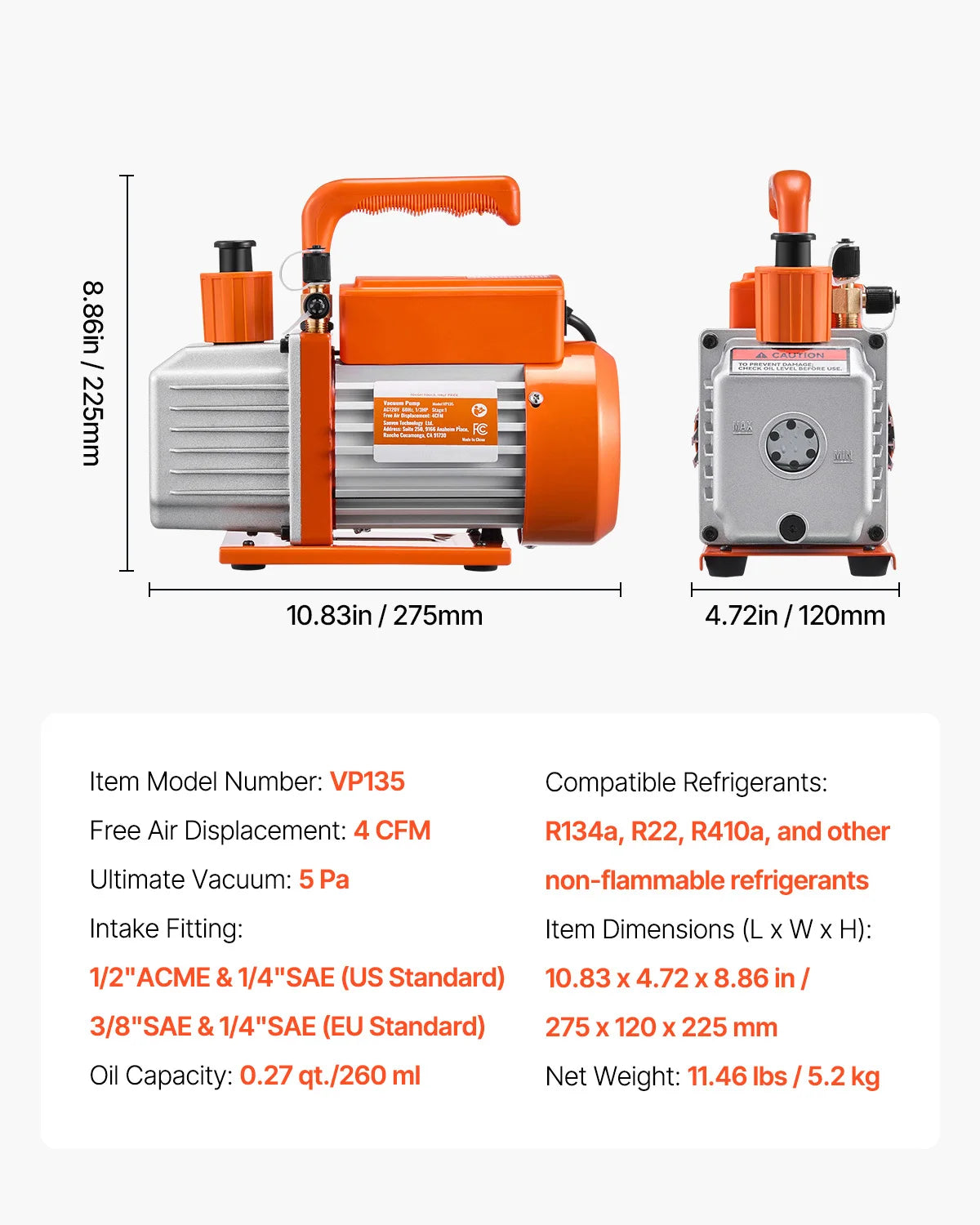 SucceBuy Vacuum Pump & Oil Bottle 3.5CFM/4CFM/5CFM 1-Stage or 6CFM 9CFM 2-Stage, R134a R22 R410a Systems Conditioner Maintenance