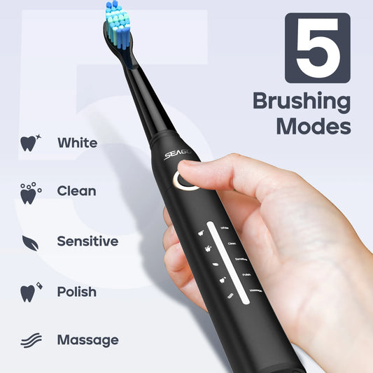 Seago Fast Rechargeable Electric Toothbrush Smart Automatic with 8 Replacement Brush Heads Adult Waterproof 5 Modes SG-958