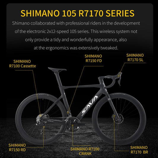 SAVA R7 Carbon Fiber Road Bike Carbon Frame, Handlebars, Fork Shimano Di2 R7170 24Speed Shift Kit, UCI CE Certified Adult Racing