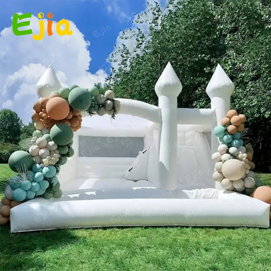 Free Shipping Inflatable White Bounce House 15FTx 13FT Kids Birthday Party for Big Kids 8-12 With Slide Ball Pit Blower