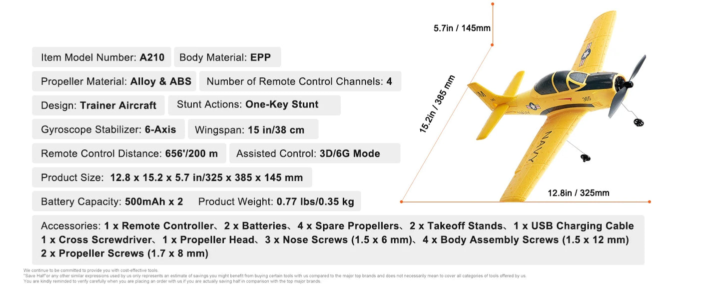 SucceBuy RC Plane 2.4G 4CH Remote Control Airplane with 6-Axis Gyro Stabilizer Aircraft Toy RC Glider for Kids Beginners Gifts