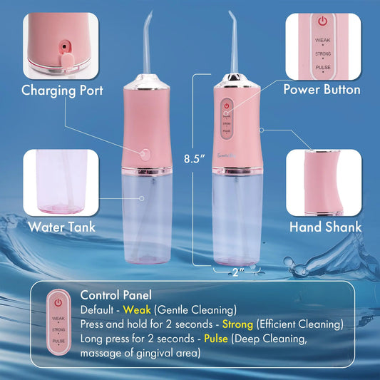 Oral Irrigator Portable Dental Water Flosser USB Rechargeable Water Jet Floss Tooth Pick 4 Jet Tip 220ml 3 Modes Teeth Cleaner 