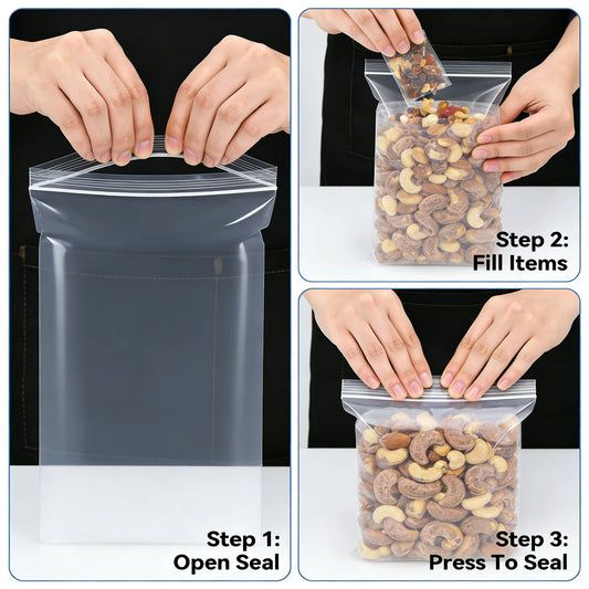 3 Size Reusable Storage Bags Transparent Leak Proof Freezer Bags Airtight Seal for Food Fruit Veggie Storage