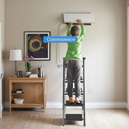 Non-Slip Treads, Multifunctional Household Ladder Folding Stair Stretchable Herringbone Ladders Multifunctional Five-step