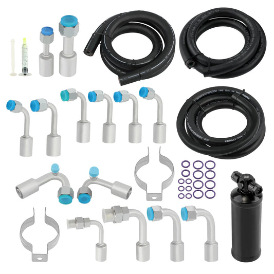 Universal 134a Air Conditioning Hose Kit & Black Drier & O-Ring Fittings