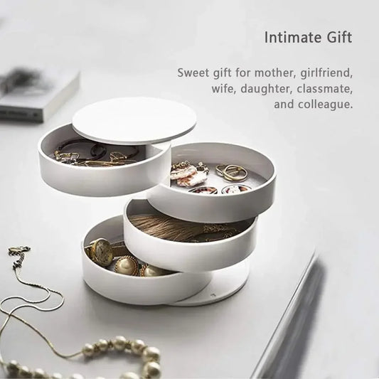 4 Layers Rotating Jewellery Storage Box Women Necklace Desk Organizer Earring Holder Travel with Lid for Ring Bracelet Storage