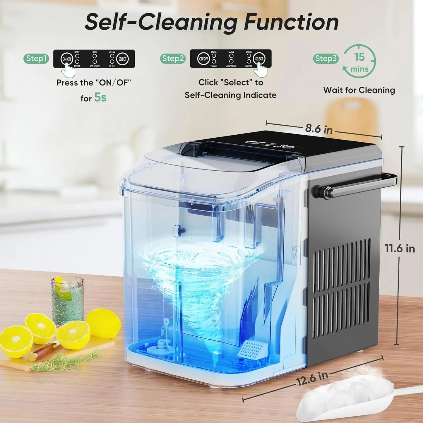 Portable Ice Maker, 26lbs/24H, 9 Cubes in 6 Mins, Self-Cleaning & Quiet for Home, Kitchen, RV, Camping