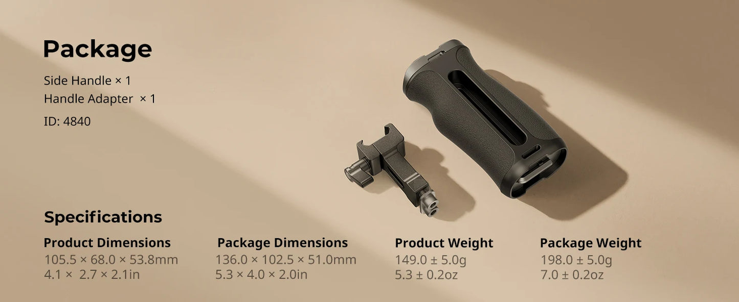 SmallRig mini NATO Side Handle Left and Right Changeable Vertically Adjustable to 43mm Side Handle Load 6kg 4840