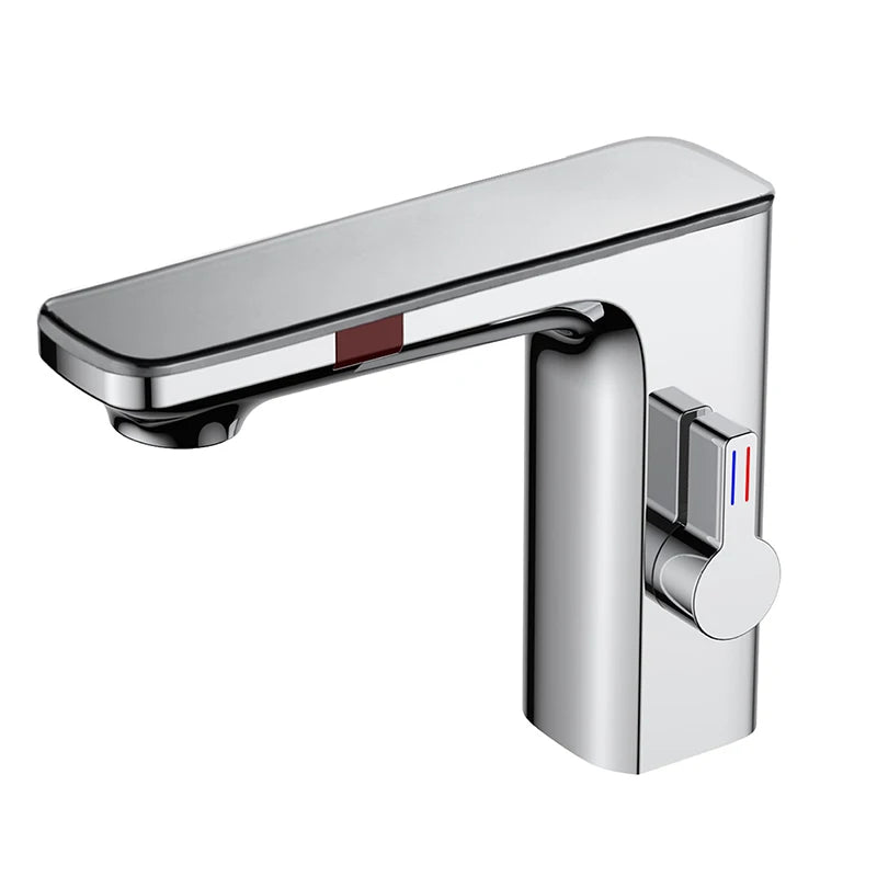 Luxury Silver Gray Smart LCD Daul Sensor Bathroom Basin Faucet Zinc Alloy Deck Mount Cold Hot Water Mixer Bathroom Sink Tub Tap