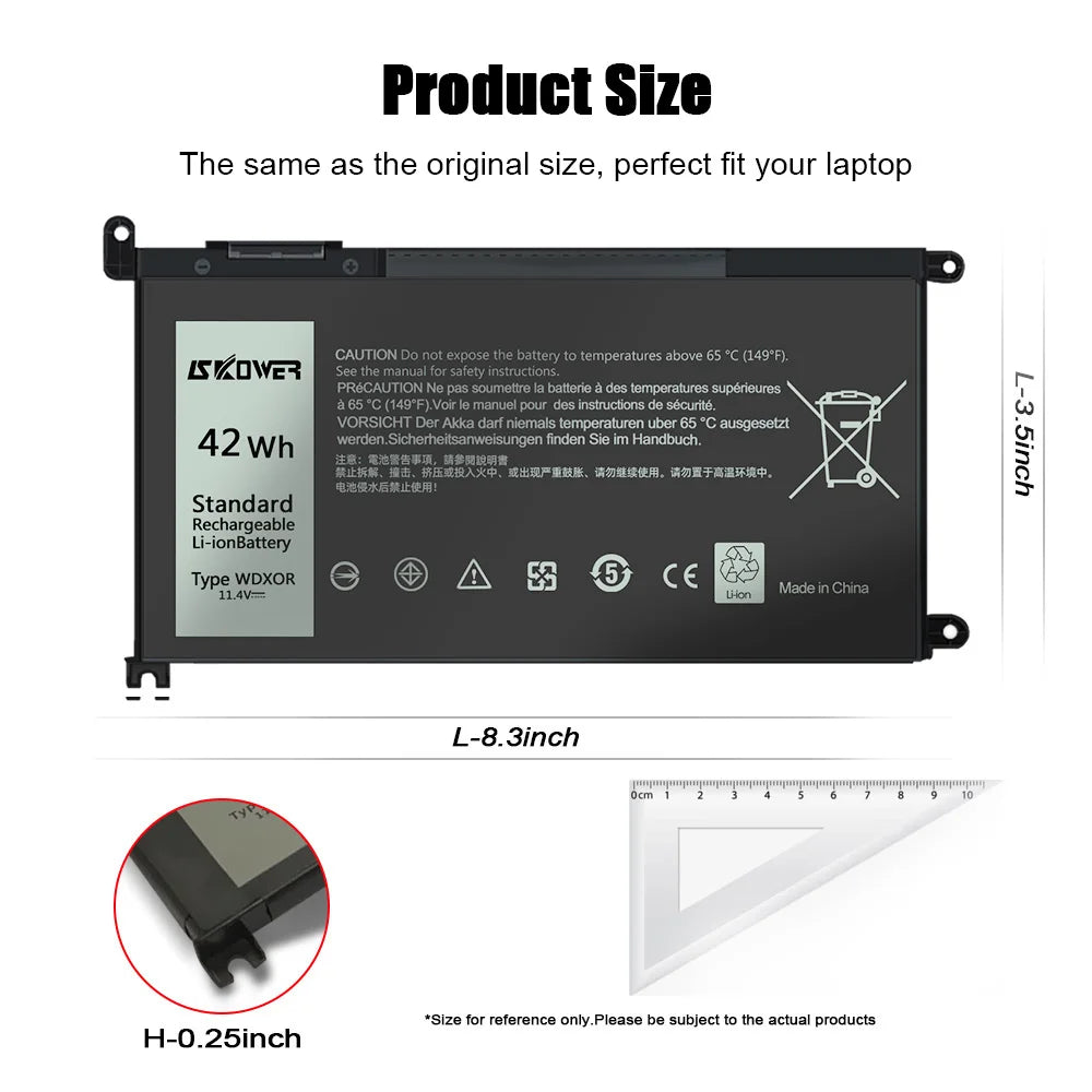SKOWER 42Wh WDX0R Battery 3CRH3 for Dell Inspiron 13 5000 7000 7580