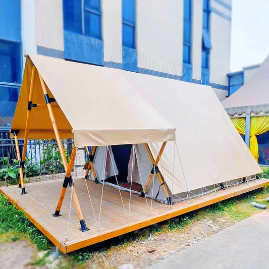 Triangle Design Glamping House Wooden Frame 4 Season Camping Wind Resistant Shelter For Restaraunt Backyard Garden Resort Event