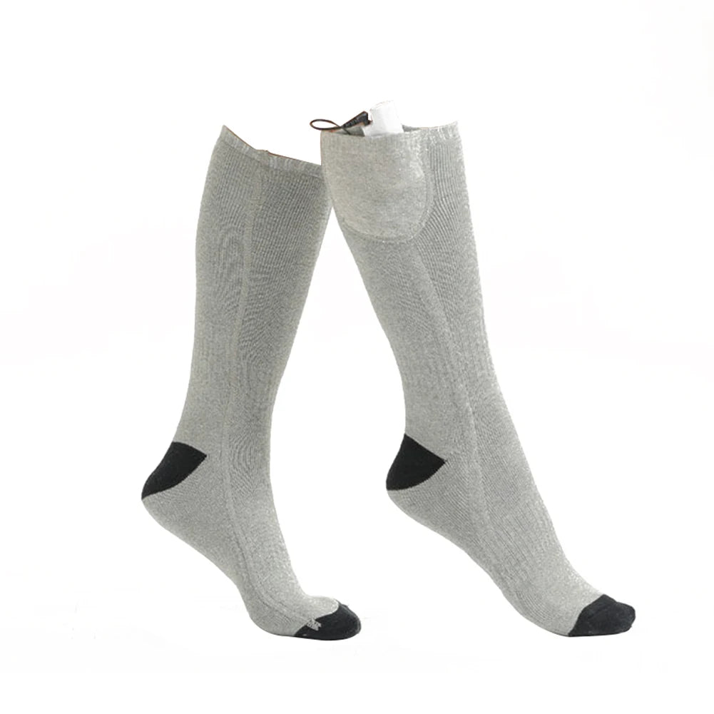 1Pair Winter Heated Socks Anti Slip Battery Powered Cold-Proof Skiing Sock Heating Warm Long Socks For Hiking Without battery