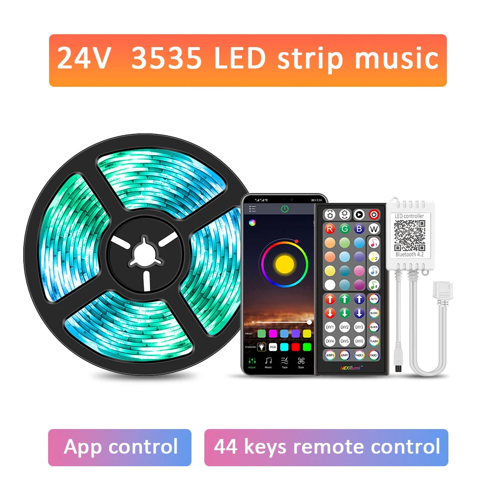 LED Strip Light RGB 5050 Music Sync Color Changing Sensitive Built-in Mic, App Controlled LED Lights 5M 10M 15M DC12V Flexible